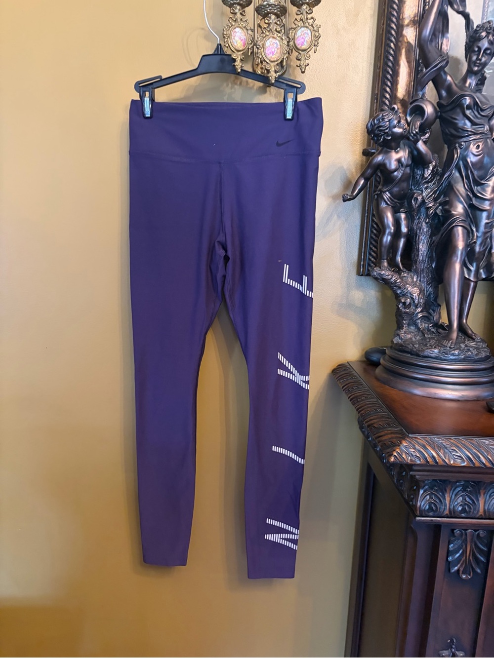 Nike Purple Women's Athletic Leggings with White Logo Stripes